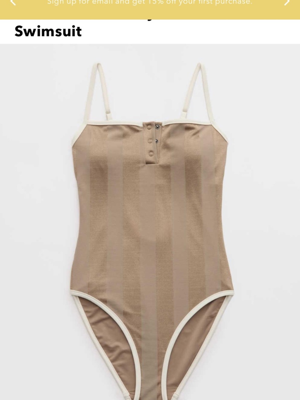 aerie Beige Striped One-Piece Swimsuit with Cream Trim
